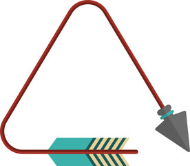 Curved graphic path, shaped like a tribal arrow with tip and feather traveling along paths of different geometric shapes, with a triangular shaped path with rounded corners