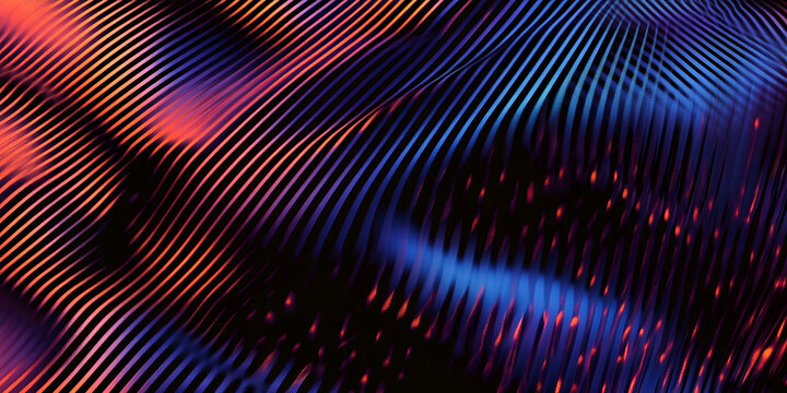 Abstract digital artwork featuring a vibrant gradient of colorful parallel lines creating a textured flowing wave pattern.