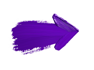 Purple paint stroke arrow indicating direction on white background, isolated on transparent background, png