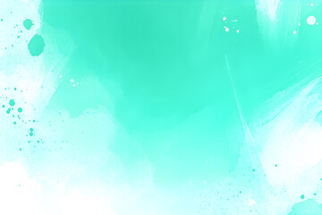Obraz premium Abstract artistic aquamarine background with watercolor washes, paint splatters, and textured brushstrokes, perfect for creative design.