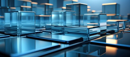 abstract background with glass cubes in blue light.
