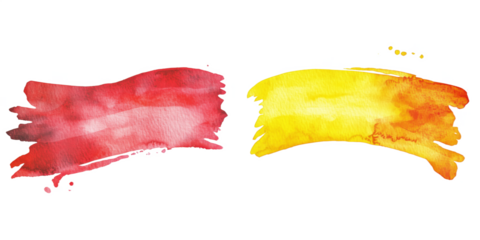 Vibrant red and yellow watercolor brush strokes for artistic backgrounds and designs, isolated on transparent background, png