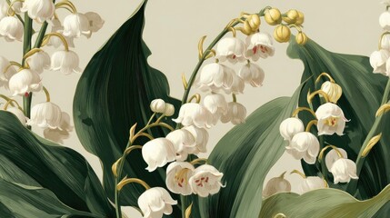 A refined floral illustration of Lily of the Valley blooms with a graceful and subtle glow