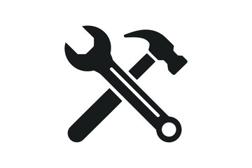 Wrench and hammer crossed repair tools icon vector
