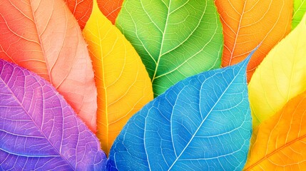 Obraz premium Vibrant Rainbow Colored Leaves Closeup Nature