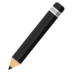 Isolated Black Lead Pencil with Eraser & Sharpened Tip on White Background