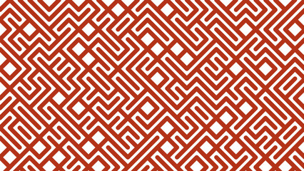 Intricate reddish-brown geometric pattern with interwoven lines and shapes on white. A bold, organic-inspired design with mathematical precision and warmth