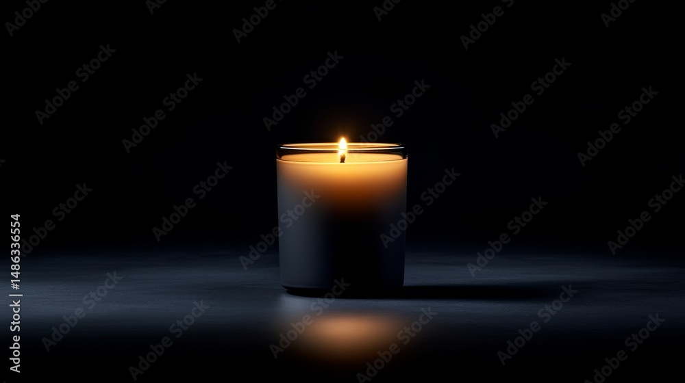 Poster a glowing candle flickers gently in a dark space, casting warm light and soft shadows, creating an i
