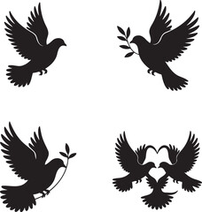 Obraz premium Dove silhouette set vector illustration isolated On Transparent Background