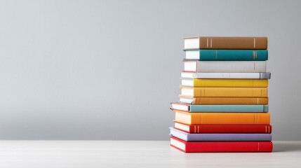 Stack of colorful books on a table