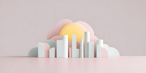 A vibrant sunrise cresting over an abstract skyline, symbolizing new opportunities and fresh beginnings.