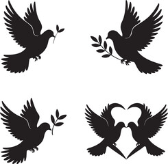 Obraz premium Dove silhouette set vector illustration isolated On Transparent Background