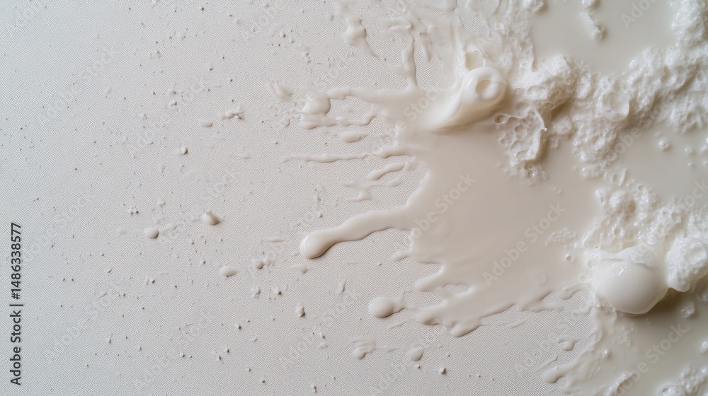Poster A vibrant display captures water droplets splashing into milk, frozen in mid-air against a soft white backdrop, showcasing dynamic energy and artistry