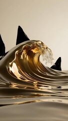 A wave of liquid gold crashing over darkened shapes, reflecting resilience and pushing past failure.14
