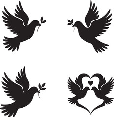 Obraz premium Dove silhouette set vector illustration isolated On Transparent Background
