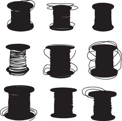Black Silhouette Spools of Thread: Sewing Supplies Collection