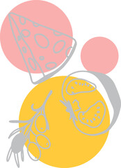 Cucumber, zucchini, peas, mushrooms. Drawing, engraving, ink, line art, vector	
