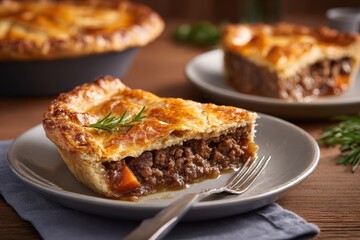 Savory meat pie with golden crust.