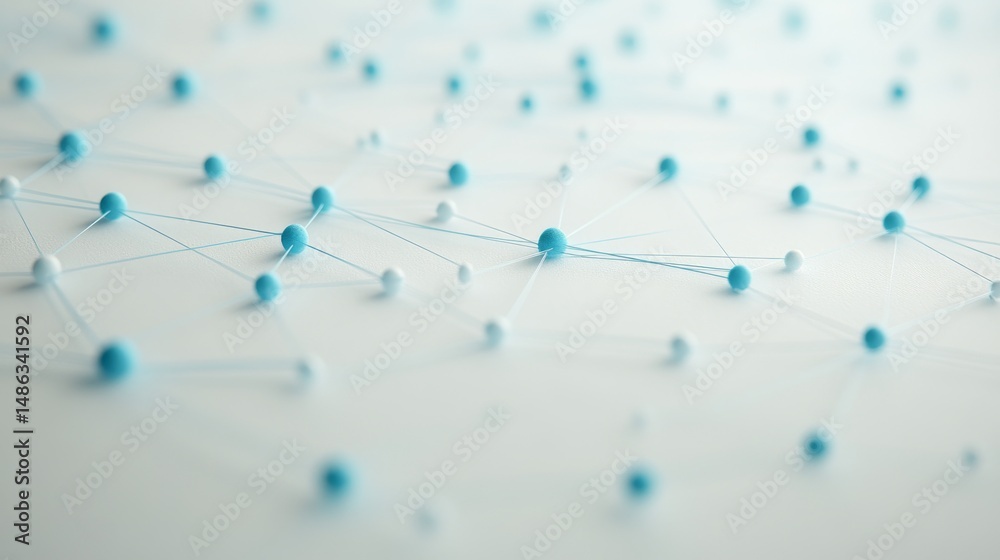 Fototapete Close-up view of a 2D cloud storage icon with interconnected nodes, showcasing a simple design in white and blue, symbolizing technology and digital innovation
