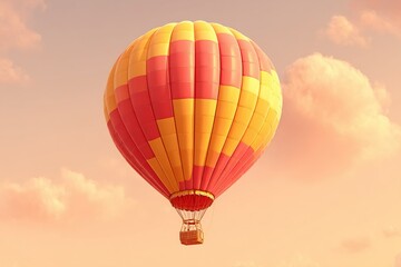 Fototapeta premium Colorful hot air balloon soaring in the sky during a serene sunset over the countryside