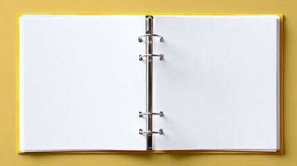 Open yellow binder with blank white pages