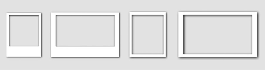 Realistic polaroid photo template. Empty photo frame mock up with shadow. Vintage card. Vector illustration on transparent background