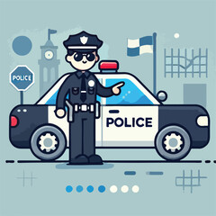 vector image of handsome police with police car