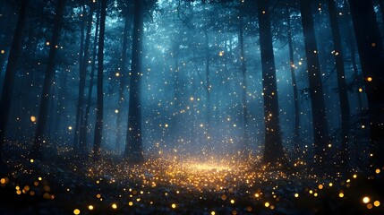 Fototapeta premium Fireflies dancing in a tranquil forest at night