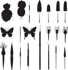 Black Silhouette Collection: Butterflies, Flowers, and Tools Design