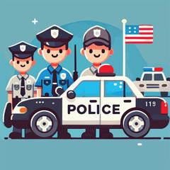 vector image of handsome police with police car