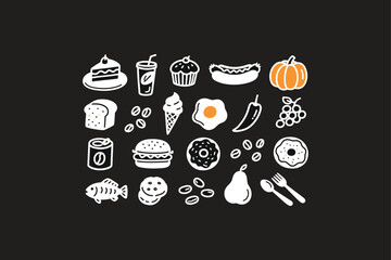 Chalkboard Food Graphics Burgers, Cakes, Fish & More Vector Illustration