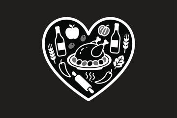 Heart Shaped Thanksgiving Food Icons Turkey, Bread, Apples and More Vector Illustration