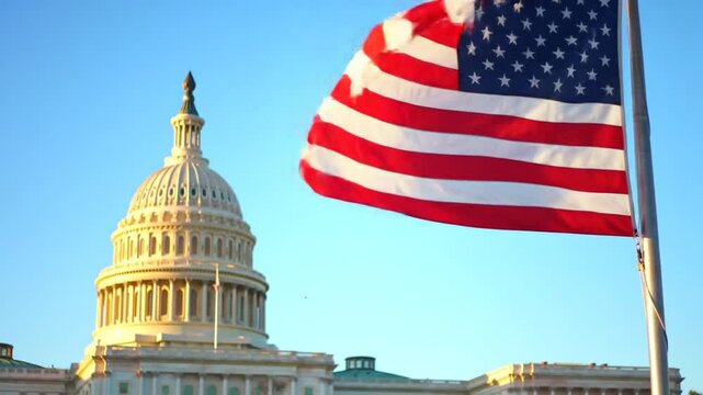 American flag and capitol building
