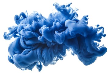 A swirl of blue ink, with an ethereal smoke cloud, isolated against a white background.