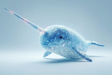 Sparkling narwhal glides gracefully through a serene underwater scene adorned with shimmering light