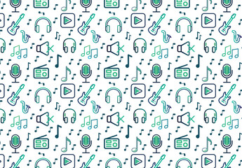  Seamless vector pattern with Music Notes. Musical monochrome background.

