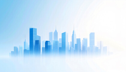 Minimal business skyline background, modern skyscrapers with clean lines, soft haze
