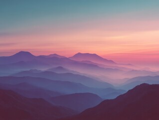 Obraz premium Serene Abstract Landscape at Sunset with Layered Mountains and Soft Pastel Colors for Tranquil Mood and Nature Inspiration
