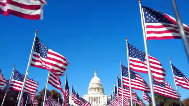 American flags at capitol building