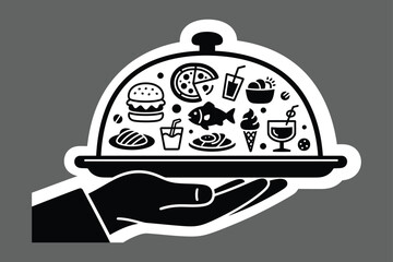 Black and White Food Icons Burgers, Pizza, Ice Cream and More Vector Illustration