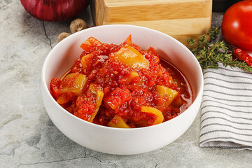 Homemade Lecho with tomato and paprika