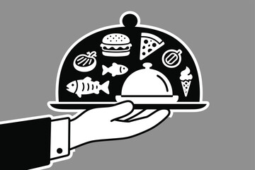 Black and White Food Icons Burgers, Pizza, Ice Cream and More Vector Illustration