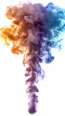 Colorful smoke swirl rising against a white background, creating an artistic effect for creative projects or design use