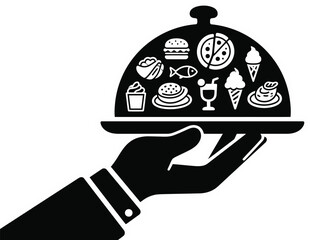 Black and White Food Icons Burgers, Pizza, Ice Cream and More Vector Illustration