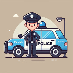 vector image of handsome police with police car