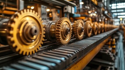 Fototapeta premium Industrial gears on a conveyor belt