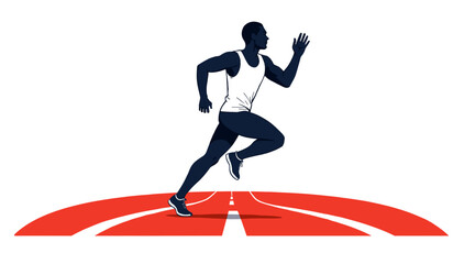Athletic man sprinting on a red running track in motion  