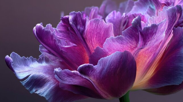 Close-up of a purple tulip with intricate petal textures