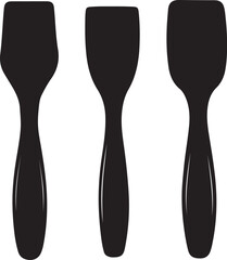 Black Silhouettes of Three Kitchen Spatulas: Cooking Utensils