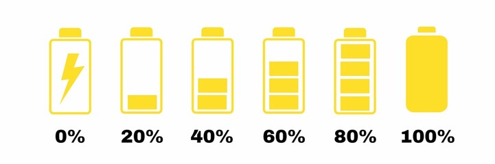 battery icon set, set of battery icons,set of yellow battery icons 